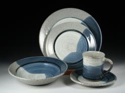 dinner set, blue and grey glazes