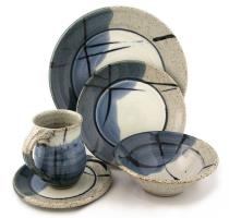 dinner set Blue Two, blue and grey glazes